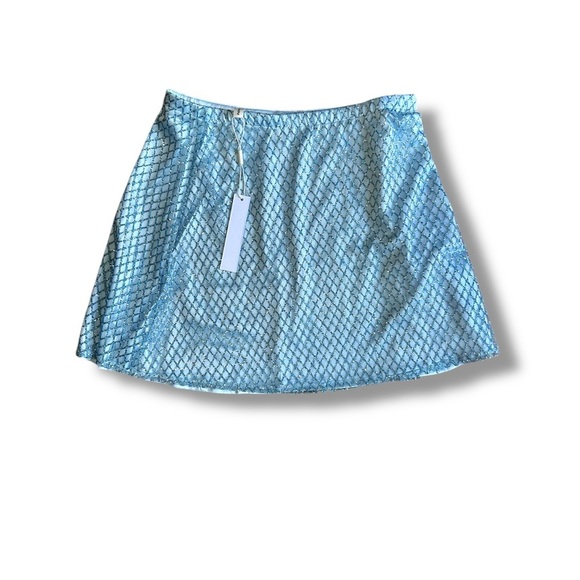 NWT For Love and Lemons Glitter Grid Minitter Grid Mini Skirt Blue Size Large - Picture 8 of 16